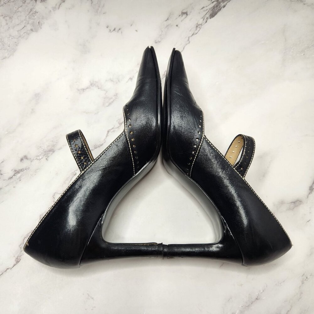 Pedro Garcia Black Leather Y2K Square Toe Block Wall Mary Jane Heels Size 7 - Picture 5 of 9